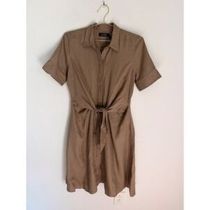 LAUREN RALPH LAUREN Tie-Front 100% Linen Old Money Shirtdress Size 8 NWT
